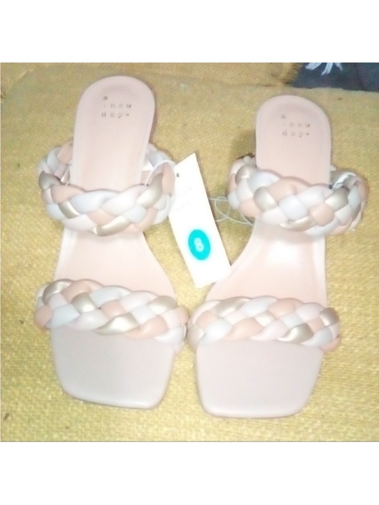 a new day Shoes - a new day Blush and Cream Braided Double-Strap Slide Sandals